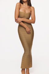 The Sweetheart Gold Shimmer Strapless V Waist Bandage Maxi Dress