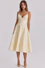 Millie Lemon Floral Print Strappy Cotton Midi Sundress