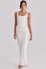 Kira Ivory Satin Gathered Maxi Dress
