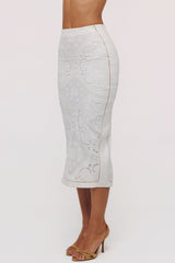 Cecilia White Cotton Placement Lace Broderie Anglaise Midi Skirt