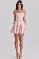 Jemima Pink Strapless Cut Out Broderie Anglaise Mini Dress