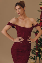 Cesca Wine Floral Lace Corset Maxi Dress