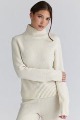 Skye Ivory Merino Wool Roll Neck Sweater