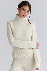 Skye Ivory Merino Wool Roll Neck Sweater