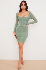 Freyja Green Gathered Corset Dress
