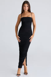 Fornarina Black Gathered Stretch Mesh Maxi Dress