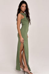 Filomena Olive Boat Neck Maxi Dress