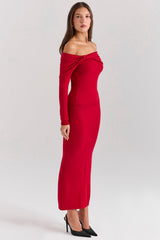 Faith Holly Red Cashmere Blend Midi Skirt