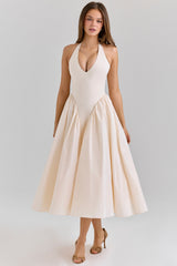 Marilyn Ecru Stretch Cotton Midi Sundress