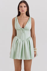 Emmeliette Pistachio Satin Mini Dress