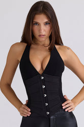 Lia Black Satin Waist Cinch Corset Top