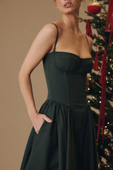 Samaria Emerald Green Corset Midi Dress