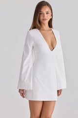 Isha White Bell Sleeve Cotton Mini Dress