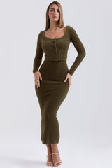 Gene Khaki Soft Fluffy Knit Cardigan