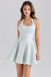Sasha Pistachio Stretch Cotton Halter Neck Mini Dress