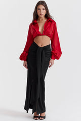 Laraine Cherry Silk Blouson Top