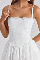 Chloe White Custom Lace + Cotton Broderie Anglaise Mini Dress