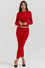 Lourdes Scarlet Cashmere Blend Maxi Skirt