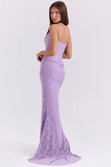 Antonina Orchid Lace Corset Maxi Dress