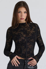 Zoe Black Lace Long Sleeve Corset Top
