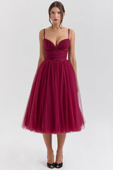Countess Cabernet Tulle Midi Dress