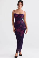 Aiza Grape Floral Print Maxi Dress