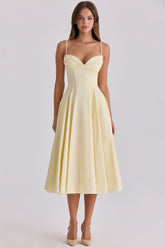 Dahlia Lemon Cotton Princess Cut Midi Sundress
