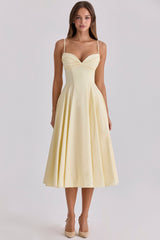 Dahlia Lemon Cotton Princess Cut Midi Sundress
