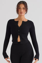 Sylvia Black Ribbed Knit Cardigan
