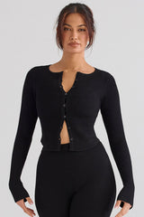 Sylvia Black Ribbed Knit Cardigan
