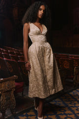 Paloma Ivory Metallic Jacquard Midi Dress
