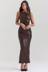 Sahara Cocoa Vegan Leather Maxi Dress