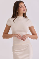 Tamra Ivory Cotton + Cashmere Short Sleeve Top