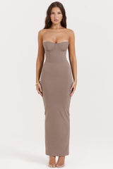 Lucia Taupe Strapless Corset Maxi Dress