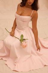 Samaria Ballerina Pink Twill Corset Midi Dress