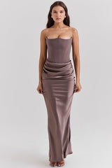 Persephone Smoke Strapless Corset Maxi Dress