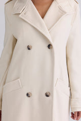 Sander Cream Double Breasted Funnel Neck Coat