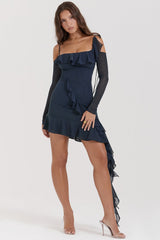 Kiki French Navy Ruffle Mini Dress