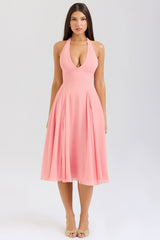 Solada Peach Georgette Halter Sundress