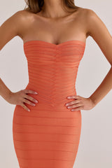 The Sweetheart Papaya Strapless V Waist Bandage Maxi Dress