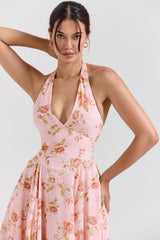Solada English Vintage Rose Print Georgette Halter Sundress