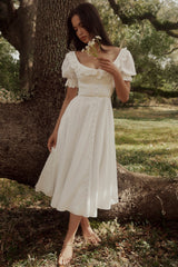 Bella White Broderie Anglais Babydoll Midi Dress
