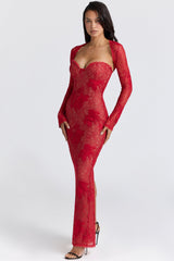 Lucienne Red Lace Embroidered Maxi Dress - Limited Edition