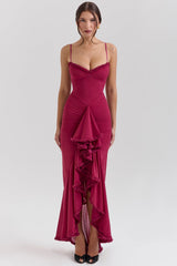 Gabbi Wine Ruffled Front Gown