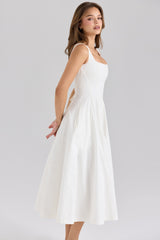 Mariabella White Stretch Cotton Midi Sundress