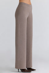 Avery Taupe Wool Wide Leg Trousers