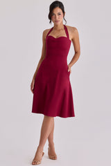 Carolla Wine Soft Twill Halter Neck Midi Dress