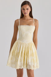 Chloe Lemon Custom Lace Cotton Broderie Anglaise Mini Dress