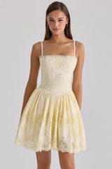 Chloe Lemon Custom Lace Cotton Broderie Anglaise Mini Dress