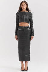 Ione Black Vegan Leather Cropped Top